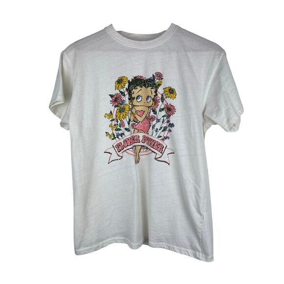 Betty Boop Women's L Cream Flower Power Graphic Short Sleeve T-Shirt - Picture 1 of 5